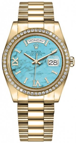 Rolex Day-Date 36 Montre pour homme avec cadran en diamant turquoise 128348RBR