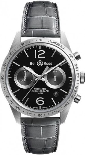 Montre Bell & Ross Vintage Grey en cuir pour hommes BRV126-BS-ST/SCR2