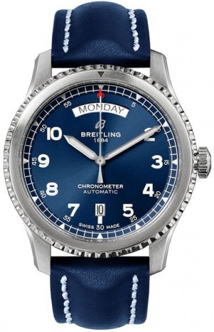 Montre Breitling Aviator 8 jours, date et cadran bleu pour hommes A45330101C1X5