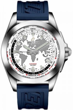 Breitling Galactic Unitime World Map Montre pour homme à cadran blanc WB3510U0/A777-121S