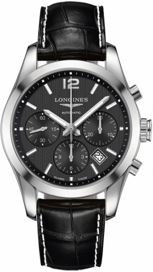 Montre Longines Conquest Classic à cadran noir pour hommes L2.786.4.56.3