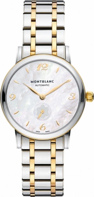 MontBlanc Star Classique Cadran blanc perlé Montre pour femme en or et en acier 107913