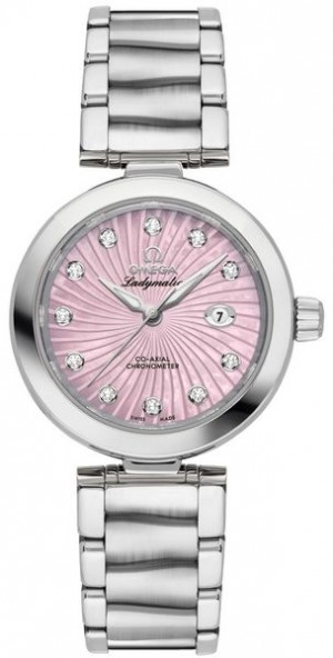 Omega De Ville Ladymatic Pearl Pink & Montre pour dames à cadran en diamant 425.30.34.20. 57.001