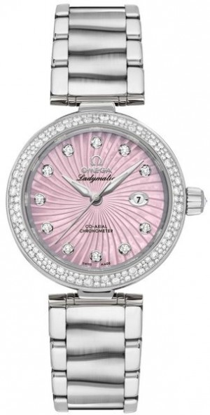 Cadran rose perlé Ladymatic Omega De Ville & Montre de luxe pour femmes en diamant 425.35.34.20. 57.001