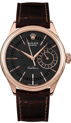 Rolex Cellini Date Black Dial 18k Everose Gold Men's Watch 50515