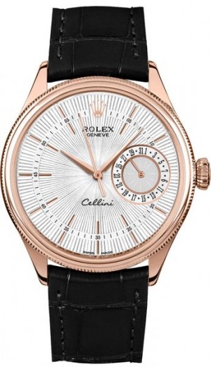Montre Rolex Cellini Date à cadran argenté guilloché pour hommes 50515