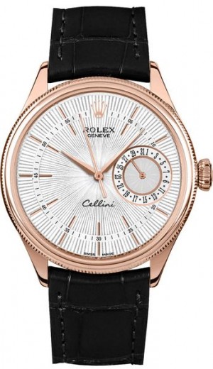 Montre Rolex Cellini Date à cadran argenté guilloché pour hommes 50515