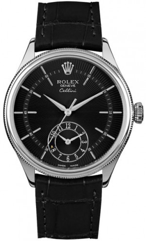 Rolex Cellini Dual Time Black Dial Men's Watch 50529