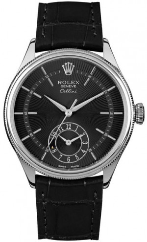 Montre Rolex Cellini Dual Time en or blanc massif 18 carats pour hommes 50529