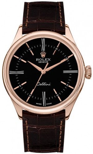 Rolex Cellini Time Montre pour homme à cadran noir et double lunette 50505