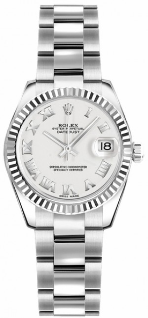 Rolex Lady-Datejust 26 Montre à cadran blanc en acier à huîtres 179174