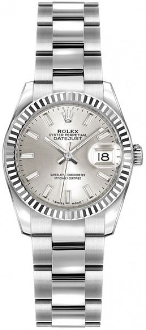 Rolex Lady-Datejust 26 Montre bracelet en huître à cadran argenté 179174