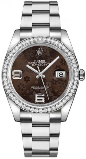 Rolex Datejust 36 Montre à cadran floral marron 116244