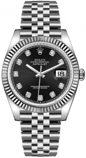 Rolex Datejust 36 Montre de luxe à cadran noir et diamants 126234