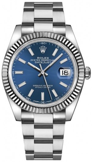 Rolex Datejust 41 Montre bracelet en huître à cadran bleu 126334