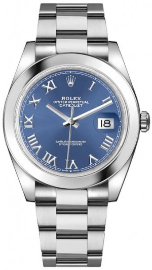Rolex Datejust 41 Montre pour homme à cadran bleu à chiffres romains 126300