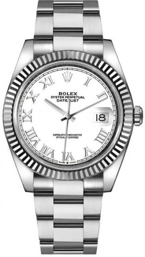 Rolex Datejust 41 Montre homme à cadran blanc et bracelet en huître 126334