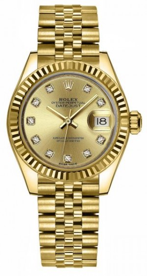 Rolex Lady-Datejust 28 Montre pour femmes avec cadran en diamant champagne 279178