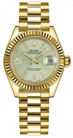 Montre Rolex Lady-Datejust 28 en or jaune à lunette cannelée pour femme 279178