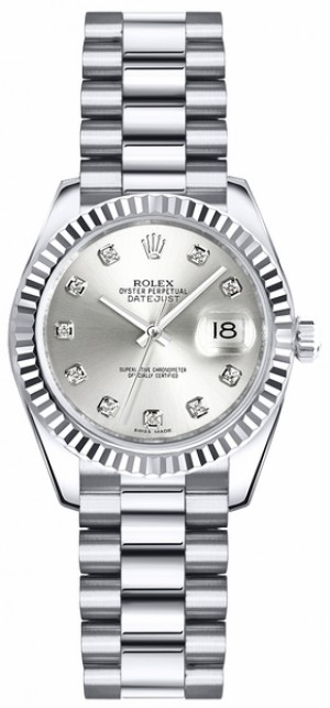 Rolex Lady-Datejust 26 Montre à cadran en argent et diamants 179179