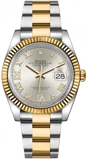 Montre Rolex Datejust en argent à chiffres romains pour femmes 126233