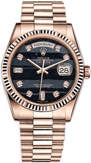 Rolex Day-Date 36 Montre en or avec cadran en diamant noir 118235