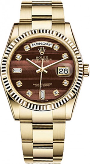 Rolex Day-Date 36 Montre-bracelet huître en or et diamants bruns 118238