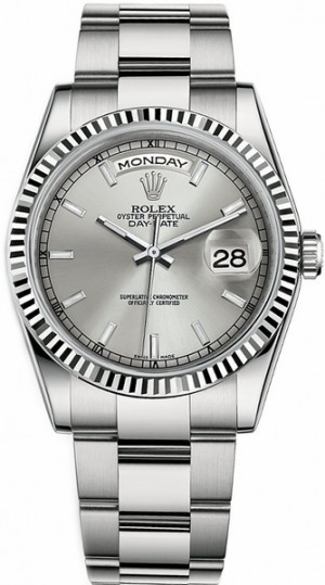 Rolex Day-Date 36 Montre en or blanc à cadran argenté 118239