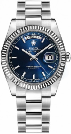 Rolex Day-Date 36 Montre bracelet en huître à cadran bleu 118239