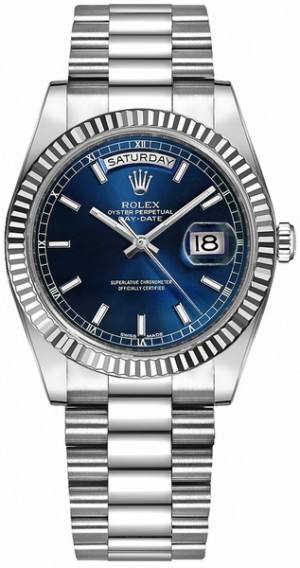 Rolex Day-Date 36 Montre en or blanc à cadran bleu 118239