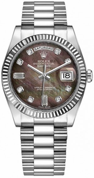 Montre Rolex Day-Date 36 bracelet président en or blanc et diamants 118239