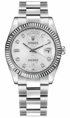 Rolex Day-Date 36 Montre-bracelet en argent avec huîtres et diamants pour le jubilé 118239