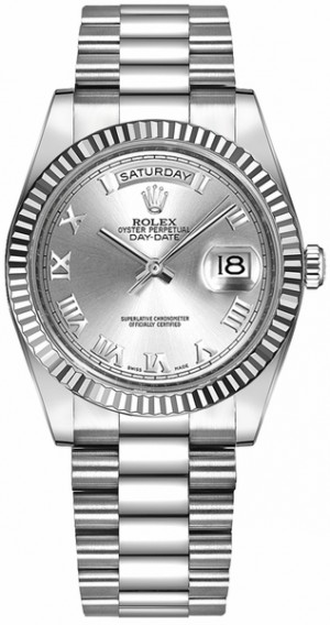 Rolex Day-Date 36 Montre en or à chiffres romains en argent 118239