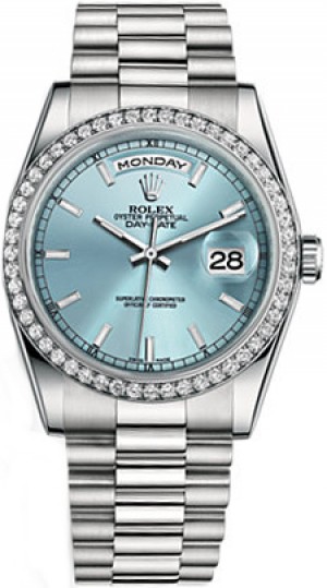 Rolex Day-Date 36 Montre-bracelet Président en diamant bleu glacier 118346