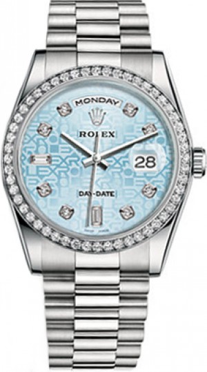 Rolex Day-Date 36 Montre en platine avec cadran en diamant bleu glacier 118346