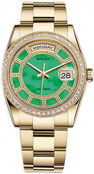 Montre Rolex Day-Date en or 36 diamants verts 118348