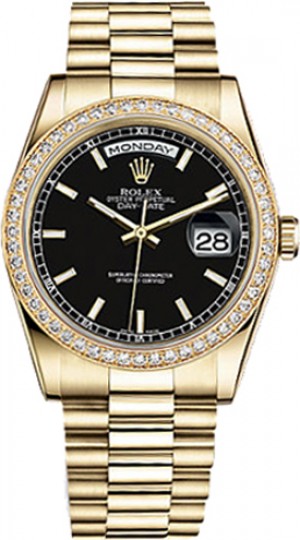 Rolex Day-Date 36 Montre en or à cadran noir 118348