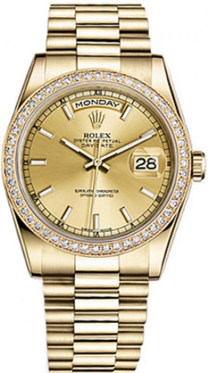 Rolex Day-Date 36 Montre en or à cadran champagne 118348