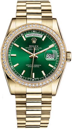 Montre Rolex Day-Date 36 cadran vert en or 118348