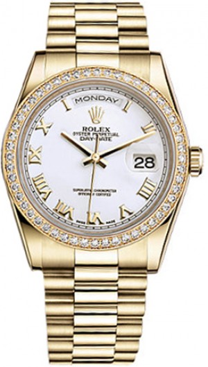 Rolex Day-Date 36 Montre en or à chiffres romains blancs 118348