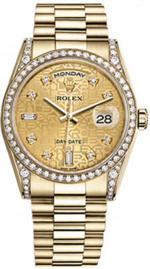 Montre Rolex Day-Date 36 Champagne Jubilee Diamond Gold Watch 118388