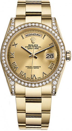 Montre Rolex Day-Date 36 Champagne en or à chiffres romains 118388
