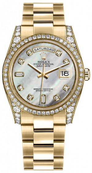 Rolex Day-Date 36 Montre bracelet en huître avec cadran en nacre et diamants 118388