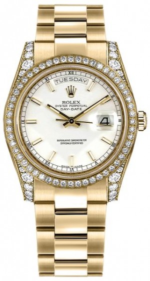 Montre Rolex Day-Date 36 cadran blanc en or massif 118388