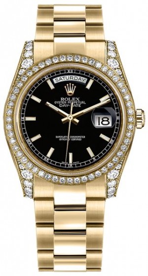 Rolex Day-Date 36 Montre-bracelet à cadran noir et huître en or 118388