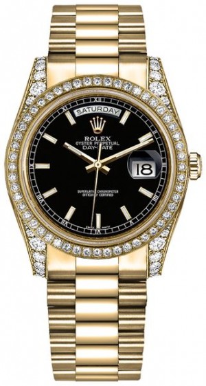 Rolex Day-Date 36 Montre en or à cadran noir 118388