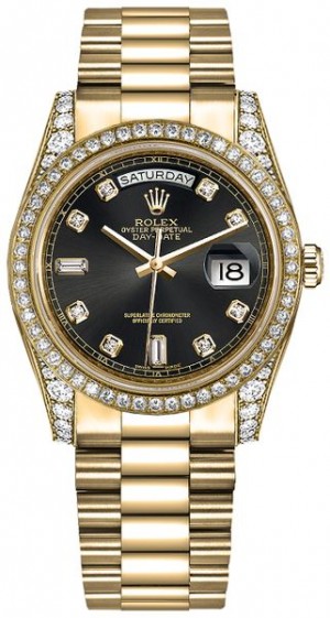 Montre Rolex Day-Date 36 en or avec diamants noirs 118388