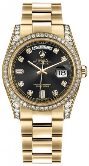 Rolex Day-Date 36 Montre-bracelet en huître avec diamants noirs 118388