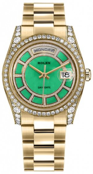 Rolex Day-Date 36 Montre bracelet en huître avec cadran en diamant vert 118388