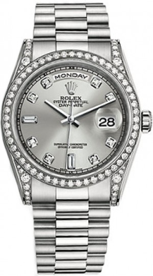 Rolex Day-Date 36 Montre bracelet Président en argent et diamants 118389
